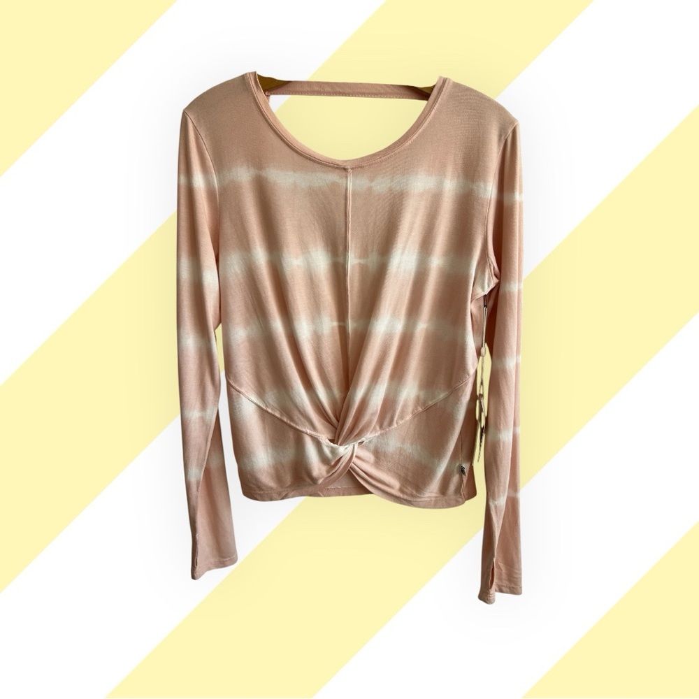 Stylish Max Studio Performance Pink Tie-Dye Twist Front Long Sleeve Top